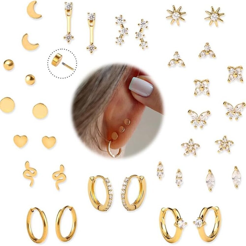 Stud Earrings Surgical Steel 17 Pairs Hypoallergenic Small Hoop Dainty Daily